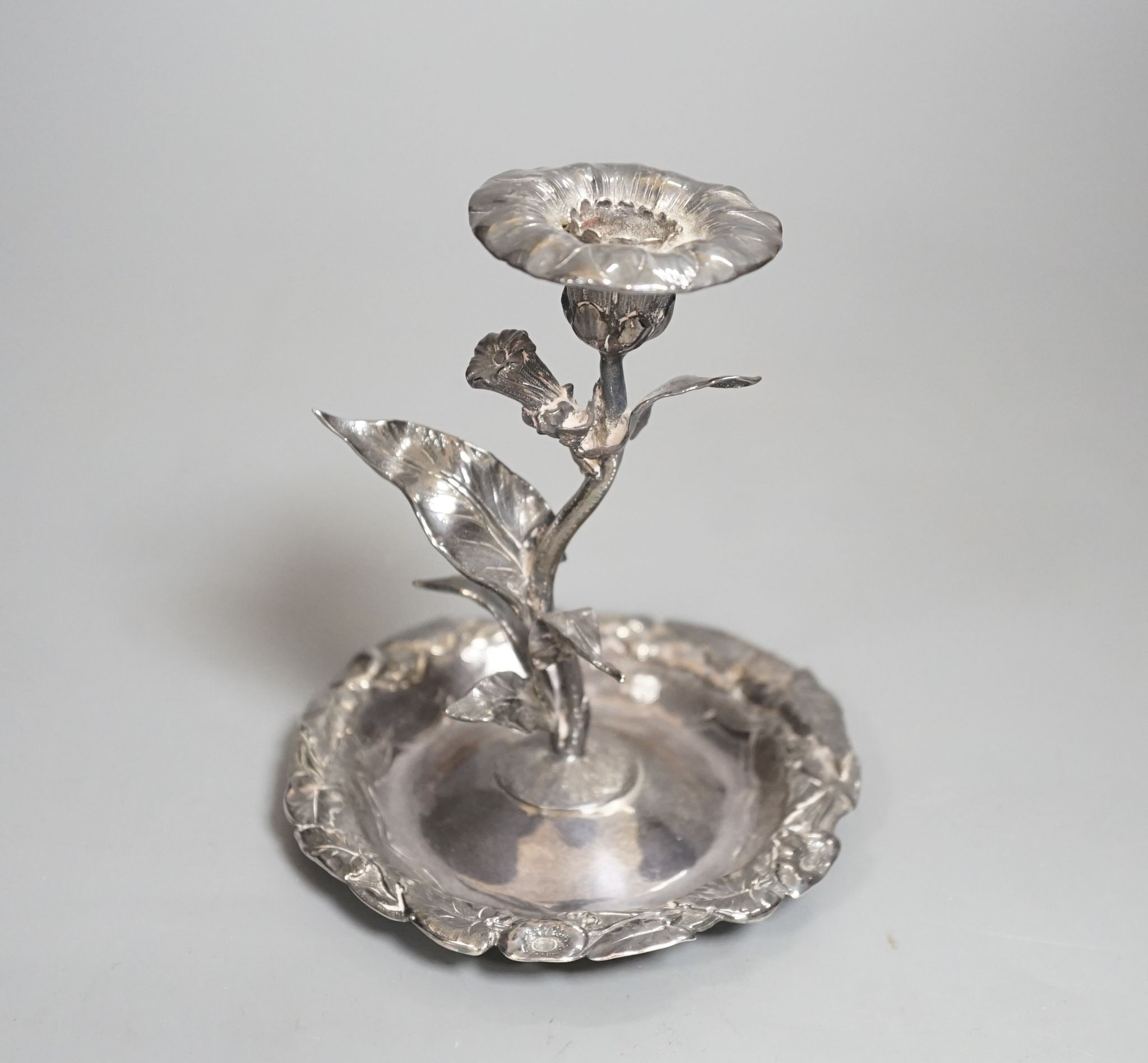 A George IV silver candlestick, naturalistically modelled as stemmed flower, London, 1828, by Riley and Sumner, 11cm, 145 grams.